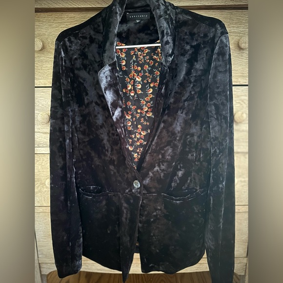 Sanctuary Jacket Womens Sz. Small Blazer Black Crushed Velvet 1 Button Lined - Picture 3 of 6